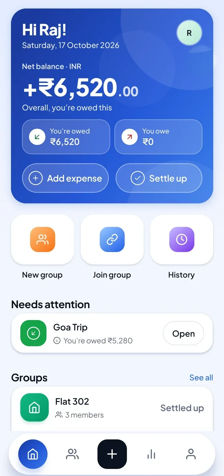 Splitflow home screen