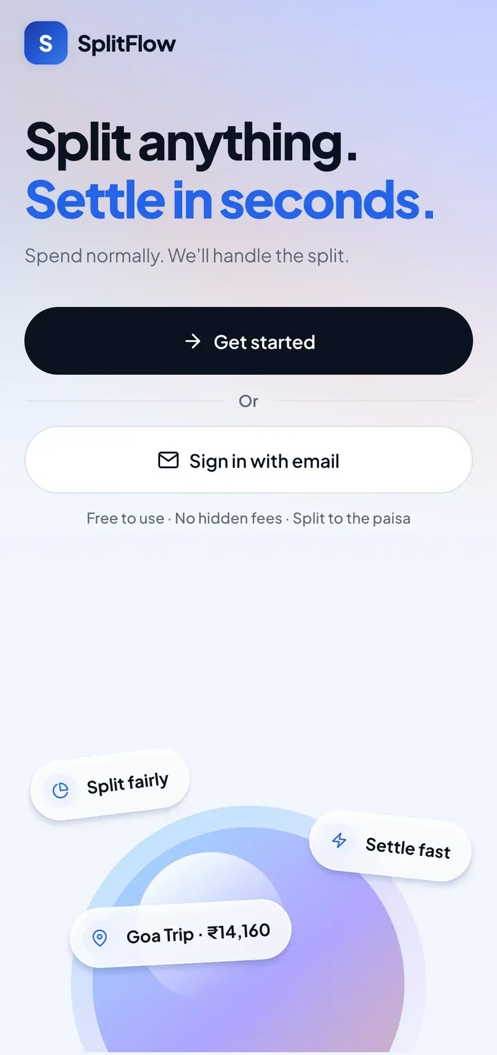 Splitflow welcome screen