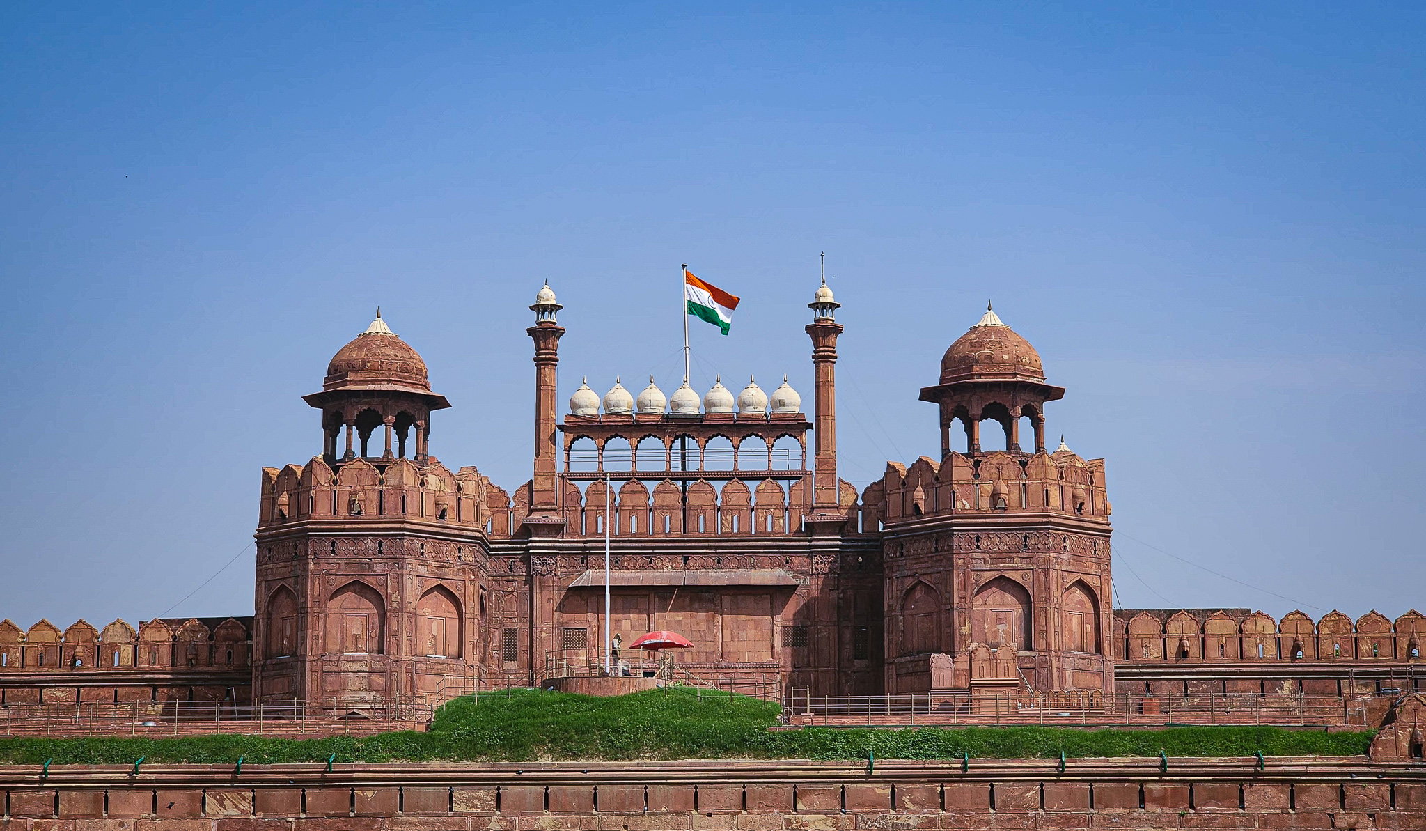 Red Fort in Delhi with the Indian flag above its central structure